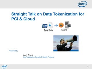 Straight Talk on Data Tokenization for
   PCI & Cloud

                                               PAN Data           Tokens




Presented by:

                Andy Thurai
                Intel® Application Security & Identity Products




                                                                           1
 
