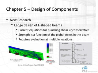 Chapter 5 – Design of Components
• New Research
• Ledge design of L-shaped beams
• Current equations for punching shear unconservative
• Strength is a function of the global stress in the beam
• Requires evaluation at multiple locations
Source: NC State Research Report RD-16-03
 