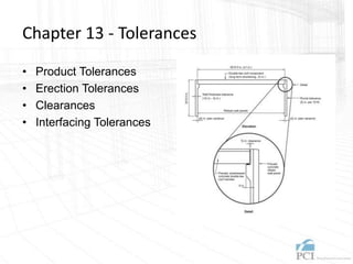 Chapter 13 - Tolerances
• Product Tolerances
• Erection Tolerances
• Clearances
• Interfacing Tolerances
 