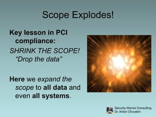 Pros and ConsPros:Good coverage of many domains (tech and process)Useful focus on data elimination, app security and monitoringDetailed guidance availableA lot of tools available to helpLacks complexity of ISO, NIST, etcCons:Does not start from policy (but you can!) 