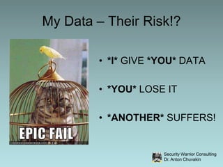 My Data – Their Risk!?*I* GIVE *YOU* DATA*YOU* LOSE IT*ANOTHER* SUFFERS!