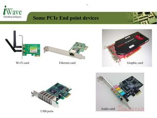 Some PCIe End point devices
Wi-Fi card Ethernet card Graphic card
USB ports
Audio card
 