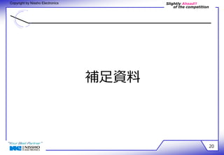 Slightly Ahead!! 
of the competition 
Copyright by Nissho Electronics 
補足資料 
20 
 