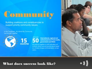Community
 Building coalitions and constituencies to
 support priority community issues.




What does success look like?
 