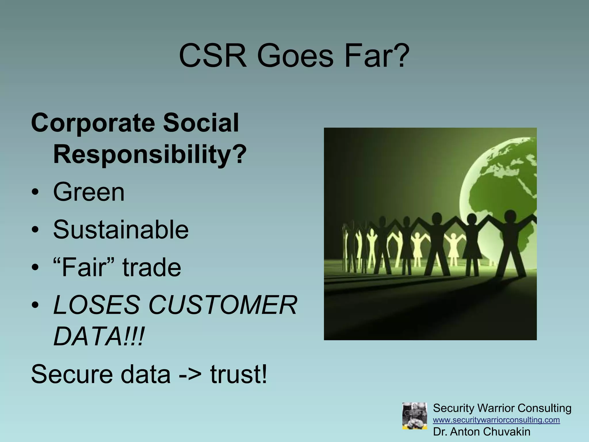 Ceiling vs FloorPCI is the “floor” of securityThis is fundamental reality of PCI DSS!However, many prefer to treat it as a “ceiling”Result: security breaches