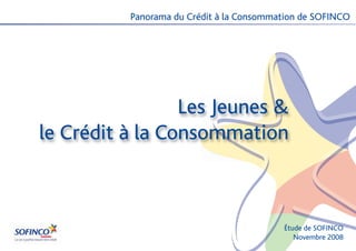 Panorama du Crédit à la Consommation de SOFINCO




                 Les Jeunes &
le Crédit à la Consommation



                                          Étude de SOFINCO
                                             Novembre 2008
 