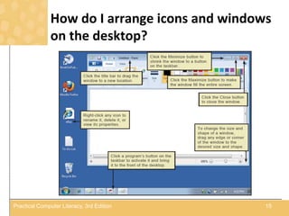 How do I arrange icons and windows
on the desktop?
15Practical Computer Literacy, 3rd Edition
 