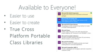Available to Everyone!
• Easier to use
• Easier to create
• True Cross
Platform Portable
Class Libraries

 