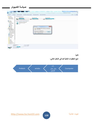 Http://www.ho.host22.com ‫عنان‬ ‫عبيده‬‫ب‬‫ة‬
‫صيان‬‫ــ‬‫الكمبيوتر‬ ‫ة‬
120
ً‫ا‬‫ثاني‬
‫التالي‬ ‫الشكل‬ ‫في‬ ‫كما‬ ‫التالية‬ ‫الخطوات‬ ‫إتبع‬:
Coumputer
c:
‫نظام‬ ‫مكان‬
‫التشغيل‬
windosPrefetch
 