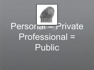 Personal = Private
Professional =
Public
 