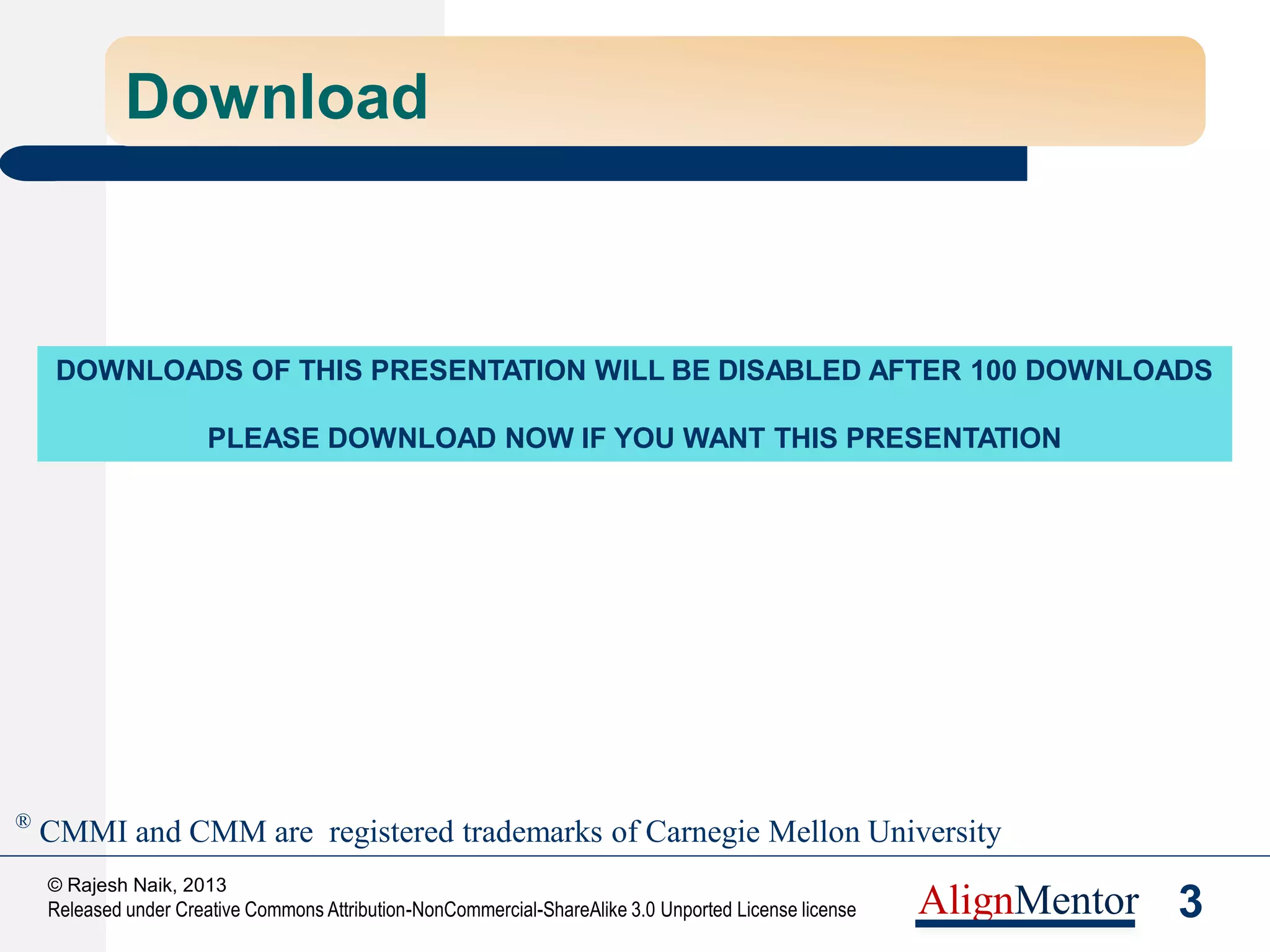 5
© Rajesh Naik, 2013
Released under Creative Commons Attribution-NonCommercial-ShareAlike 3.0 Unported License license AlignMentor
Elements of Organizational Excellence
STRATEGY
DELIVERY PROCESS
TECHNOLOGY
PEOPLE
 