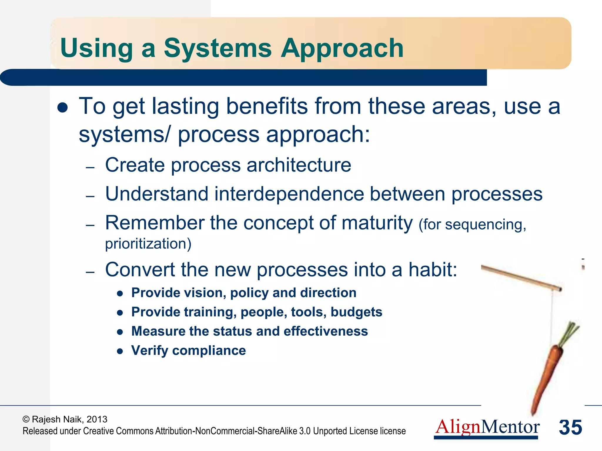 37
© Rajesh Naik, 2013
Released under Creative Commons Attribution-NonCommercial-ShareAlike 3.0 Unported License license AlignMentor
The Themes/ Threads
 