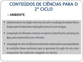 CONTEÚDOS DE CIÊNCIAS PARA O
          2º CICLO
 AMBIENTE:
 