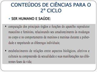 CONTEÚDOS DE CIÊNCIAS PARA O
          2º CICLO
 SER HUMANO E SAÚDE:
 