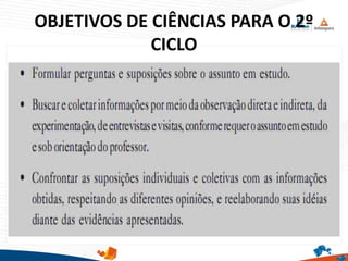 OBJETIVOS DE CIÊNCIAS PARA O 2º
CICLO
 
