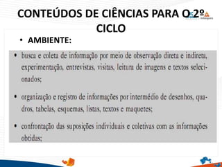 CONTEÚDOS DE CIÊNCIAS PARA O 2º
CICLO
• AMBIENTE:
 