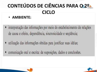 CONTEÚDOS DE CIÊNCIAS PARA O 2º
CICLO
• AMBIENTE:
 