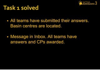    All teams have submitted their answers.
    Basin centres are located.

   Message in Inbox. All teams have
    answers and CPs awarded.
 
