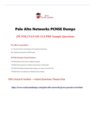 Palo Alto Networks PCNSE Dumps
(PCNSE) PAN-OS 11.0 PDF Sample Questions
We offer two products:
1st - We have Practice Tests Software with Actual Exam Questions
2nd - Questions and Answers in PDF Format
PCNSE Practice Exam Features:
* PCNSE Questions and Answers Updated Frequently
* PCNSE Practice Questions Verified by Expert Senior Certified Staff
* PCNSE Most Realistic Questions that Guarantee you a Pass on Your First Try
* PCNSE Practice Test Questions in Multiple Choice Formats
100% Actual & Verified — Instant Download, Please Click
https://www.realexamdumps.com/palo-alto-networks/pcnse-practice-test.html
 