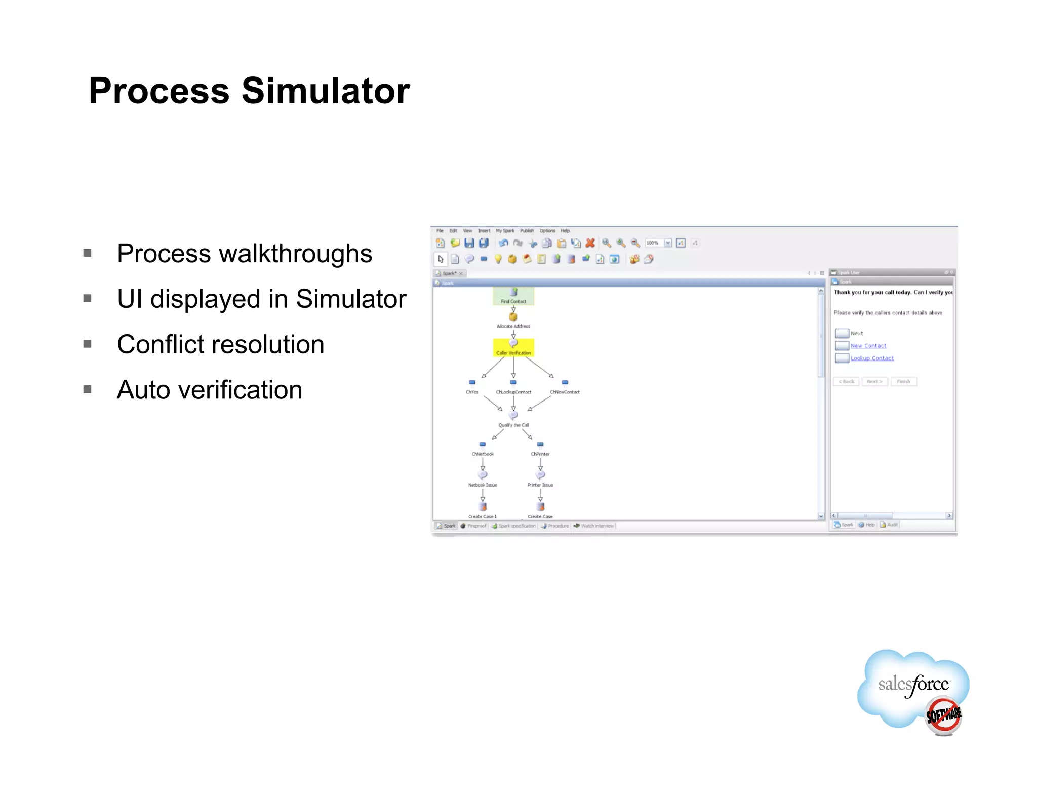 Process Simulator



 Process walkthroughs
 UI displayed in Simulator
 Conflict resolution
 Auto verification
 