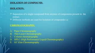 Compound Isolation Lab PHARMACOGNOSY&PHYTOCHEMISTRY-II-UNIT-III-B.PHARM-V-SEMESTER | PPTX