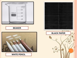 BEAKER
WHITE PENCIL
BLACK PAPER
 