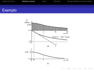 Análise de Fourier Sistemas Lineares Filtros Distorção Energia, Potência e Autocorrelação
Exemplo
 