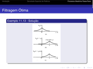 Introdução Densidade Espectral de Potência Processos Aleatórios Passa-Faixa
Filtragem Ótima
Exemplo 11.13 - Solução
 