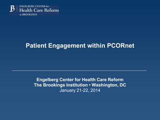 Patient Engagement within PCORnet
Engelberg Center for Health Care Reform
The Brookings Institution • Washington, DC
January 21-22, 2014
 