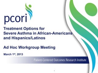 Treatment Options for
Severe Asthma in African-Americans
and Hispanics/Latinos
Ad Hoc Workgroup Meeting
March 1st, 2013
1
 