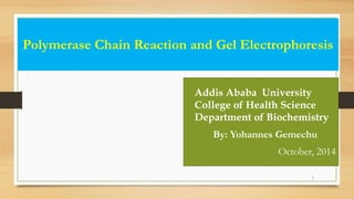 Polymerase Chain Reaction and Gel Electrophoresis
• Addis Ababa University
College of Health Science
Department of Biochemistry
• By: Yohannes Gemechu
• October, 2014
1
 