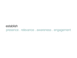 establish
presence . relevance . awareness . engagement
 