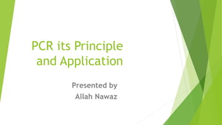PCR its Principle
and Application
Presented by
Allah Nawaz
 