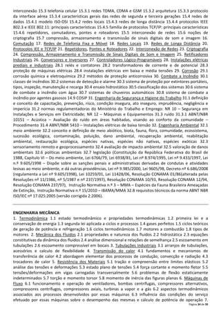 Página 34 de 39
interconexão 15.3 telefonia celular 15.3.1 redes TDMA, CDMA e GSM 15.3.2 arquitetura 15.3.3 protocolo
da interface aérea 15.3.4 características gerais das redes de segunda e terceira gerações 15.4 redes de
dados 15.4.1 modelo ISO-OSI 15.4.2 redes locais 15.4.3 redes de longa distância 15.4.4 protocolos IEEE
802.3 e IEEE 802.11: principais características 15.4.5 família de protocolos TCP/IP: principais características
15.4.6 repetidores, comutadores, pontes e roteadores 15.5 interconexão de redes 15.6 noções de
criptografia 15.7 compressão, armazenamento e transmissão de sinais digitais de som e imagem 16.
Comutação 17. Redes de Telefonia Fixa e Móvel 18. Redes Locais 19. Redes de Longa Distância 20.
Protocolos IEE e TCP/IP 21. Repetidores, Pontes e Roteadores 22. Interconexão de Redes 23. Criptografia
24. Compressão, Armazenamento e Transmissão de Sinais Digitais de Som e Imagem 25. Retificadores
Industriais 26. Conversores e Inversores 27. Controladores Lógico-Programáveis 28. Instalações elétricas
prediais e industriais 28.1 relés e contatores 28.2 transformadores de corrente e de potencial 28.3
proteção de máquinas elétricas 28.4 instalações elétricas em baixa e média tensões 29. Corrosão 29.1
corrosão química e eletroquímica 29.2 métodos de proteção anticorrosiva 30. Combate a Incêndio 30.1
classes de incêndios 30.2 sistemas de detecção e alarme 30.3 sistema de proteção por extintores portáteis,
tipos, inspeção, manutenção e recarga 30.4 ensaio hidrostático 30.5 classificação dos sistemas 30.6 sistema
de combate a incêndio com água 30.7 sistemas de chuveiros automáticos 30.8 sistema de combate a
incêndio por agentes gasosos 14.9 COSIP 31. Engenharia de Segurança e Higiene do Trabalho 31.1 definição
e conceito de capacitação, prevenção, risco, condição insegura, ato inseguro, imprudência, negligência e
imperícia 31.2 normas regulamentadoras do Ministério do Trabalho e Emprego: NR 10 – Segurança em
Instalações e Serviços em Eletricidade; NR 12 – Máquinas e Equipamentos 31.3 ruído 31.3.1 ABNT/NBR
10151 – Acústica – Avaliação do ruído em áreas habitadas, visando ao conforto da comunidade –
Procedimento 31.4 ABNT/NBR 5410 – Instalações elétricas de baixa tensão 32. Engenharia Ambiental 32.1
meio ambiente 32.2 conceito e definição de meio abiótico, biota, fauna, flora, comunidade, ecossistema,
sucessão ecológica, contaminação, poluição, dano ambiental, recuperação ambiental, reabilitação
ambiental, restauração ecológica, espécies nativas, espécies não nativas, espécies exóticas 32.3
sensoriamento remoto e geoprocessamento 32.4 avaliação de impacto ambiental 32.5 valoração de danos
ambientais 32.6 políticas ambientais 32.7 legislação (Constituição da República Federativa do Brasil de
1988, Capítulo VI – Do meio ambiente, Lei 6766/79, Lei 6938/81, Lei nº 8.974/1995, Lei nº 9.433/1997, Lei
n.º 9.605/1998 – Dispõe sobre as sanções penais e administrativas derivadas de condutas e atividades
lesivas ao meio ambiente, e dá outras providências, Lei nº 9.985/2000, Lei 9605/98, Decreto nº 6.686/2008
(regulamenta a Lei nº 9.605/1998), Lei 10259/01, Lei 11428/06, Resolução CONAMA 01/86(alterada pelas
Resoluções nº 11/1986, nº 5/1987 e nº 237/1997), Resolução CONAMA 10/93, Resolução CONAMA 12/94,
Resolução CONAMA 237/97), Instrução Normativa n.º 3 – MMA – Espécies da Fauna Brasileira Ameaçadas
de Extinção, Instrução Normativa n.º 15/2010 – IBAMA/MMA 32.8 requisitos técnicos da norma ABNT NBR
ISO/IEC nº 17.025:2005 (versão corrigida 2:2006).
ENGENHARIA MECÂNICA
1. Termodinâmica 1.1 estado termodinâmico e propriedades termodinâmicas 1.2 primeira lei e a
conservação de energia 1.3 segunda lei aplicada a ciclos e processos 1.4 gases perfeitos 1.5 ciclos teóricos
de geração de potência e refrigeração 1.6 ciclos termodinâmicos 1.7 motores a combustão 1.8 tipos de
motores 2. Mecânica dos Fluidos 2.1 propriedades e natureza dos fluidos 2.2 hidrostática 2.3 equações
constitutivas da dinâmica dos fluidos 2.4 análise dimensional e relações de semelhança 2.5 escoamento em
tubulações 2.6 escoamento compressível em bocais 3. Tubulações Industriais 3.1 arranjos de tubulações,
acessórios e calculo de flexibilidade 4. Transmissão do calor 4.1 fundamentos e mecanismos de
transferência de calor 4.2 abordagem elementar dos processos de condução, convecção e radiação 4.3
trocadores de calor 5. Resistência dos Materiais 5.1 tração e compreensão entre limites elásticos 5.2
análise das tensões e deformações 5.3 estado plano de tensões 5.4 força cortante e momento fletor 5.5
tensões/deformações em vigas carregadas transversalmente 5.6 problemas de flexão estaticamente
indeterminados 5.7 torção e momento torsor 5.8 momento de inércia das figuras planas 6. Máquinas de
Fluxo 6.1 funcionamento e operação de ventiladores, bombas centrífugas, compressores alternativos,
compressores centrífugos, compressores axiais, turbinas a vapor e a gás 6.2 aspectos termodinâmicos
associados aos processos desenvolvidos por essas máquinas 6.3 influência das condições do serviço
efetuado por essas máquinas sobre o desempenho das mesmas e cálculo de potência de operação 7.
 