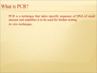 Pcr Introduction Course Introduction to Polymerase Chain Reaction (PCR) | PPT