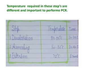 Temperature required in these step's are
different and important to performe PCR.
 