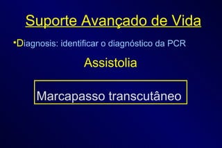 Suporte Avançado de Vida D iagnosis: identificar o diagnóstico da PCR Assistolia Marcapasso transcutâneo  