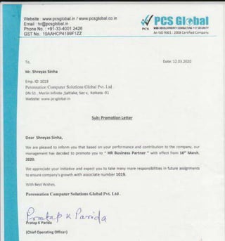 PCS Global Promotion Letter 