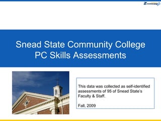 Snead State Community College PC Skills Assessments This data was collected as self-identified assessments of 95 of Snead State’s Faculty & Staff. Fall, 2009 
