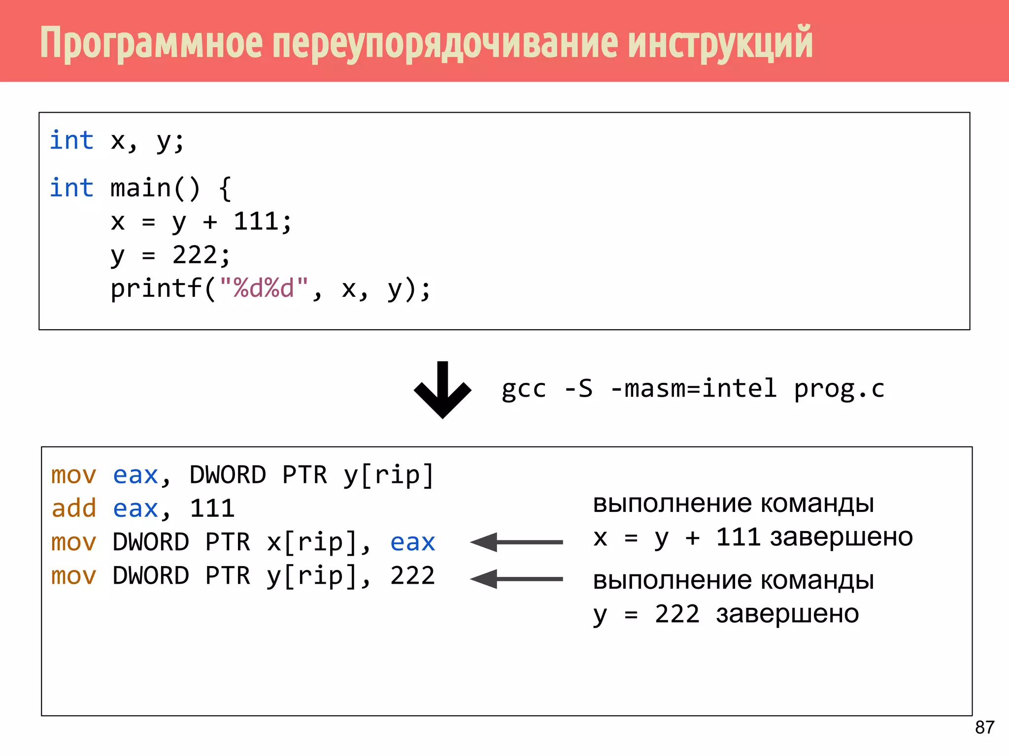 ˠ˶́˶̄̀˿́̐˵˿̈˹˳˱˾˹˶̀́˹˳̌̀˿˼˾˶˾˹˹˿̀˶́˱̇˹̐˸˱̆˳˱̃˱˿̂˳˿˲˿˷˵˶˾˹̐˳ 
̀́˿̇˶̂̂˿́˱̆˱́̆˹̃˶˻̃̄́̌32:(5 
Поток 1 (процессор 1) 
// Подготавливаем данные 
// и устанавливаем флаг 
// готовности 
for (i = 0; i  n; i++) { 
widget[i].x = x; 
widget[i].y = y; 
widget[i].ready = true; 
} 
Поток 2 (процессор 2) 
// Если данные готовы, 
// обрабатываем их 
for (i = 0; i  n; i++) { 
if (widget[i].ready) { 
do_some_stuff(widget[i]); 
} 
} 
Буфер 1 Буфер 2 Буфер N 
L2-кэш 
... ... 
82 
 