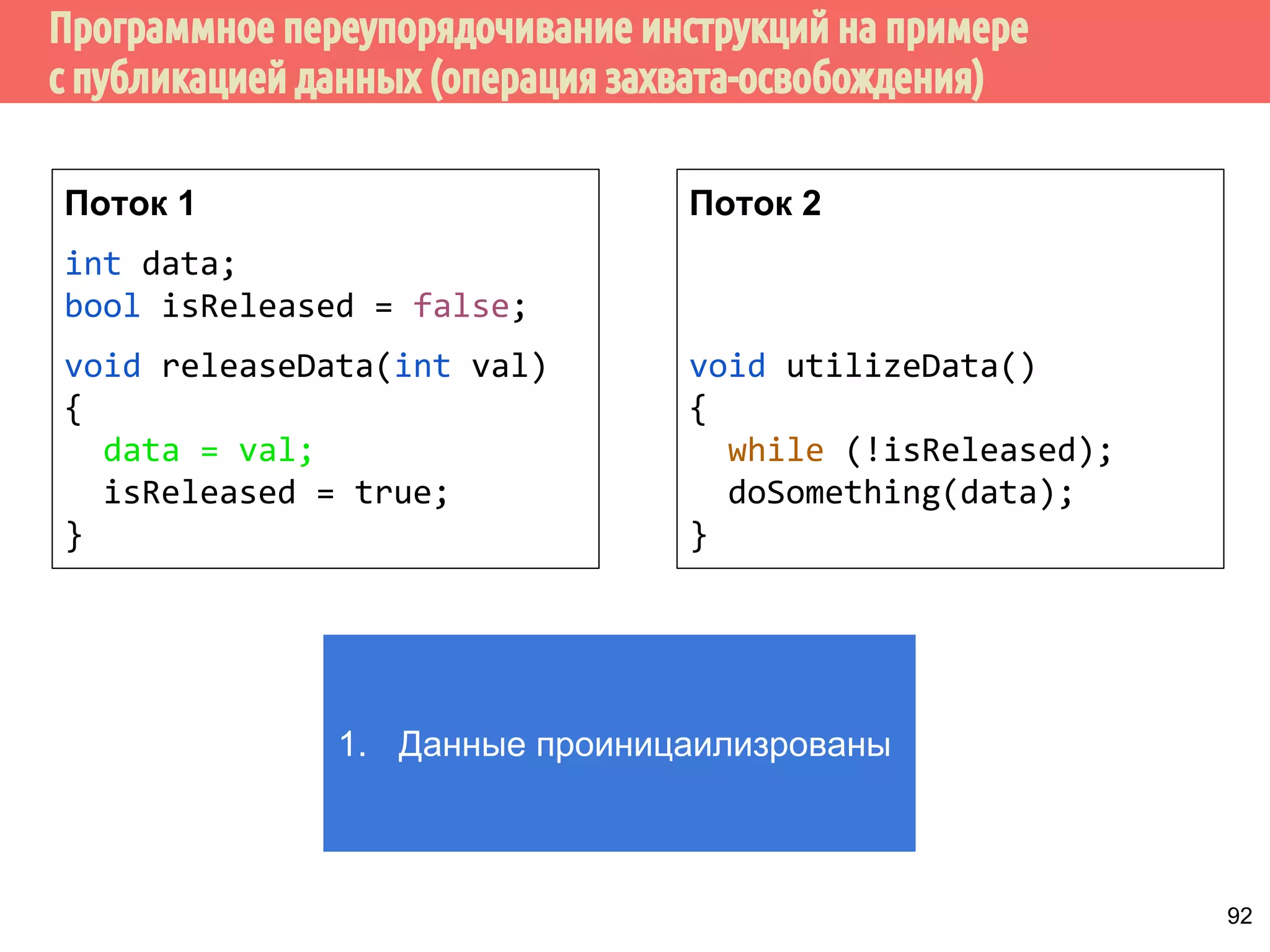 ˠ́˿˴́˱˽˽˾˿˶̀˶́˶̄̀˿́̐˵˿̈˹˳˱˾˹˶˹˾̂̃́̄˻̇˹˺ 
int x, y; 
int main() { 
x = y + 111; 
y = 222; 
printf(%d%d, x, y); 
mov eax, DWORD PTR y[rip] 
add eax, 111 
mov DWORD PTR x[rip], eax 
mov DWORD PTR y[rip], 222 
gcc -S -masm=intel prog.c 
выполнение команды 
x = y + 111 завершено 
выполнение команды 
y = 222 завершено 
87 
 