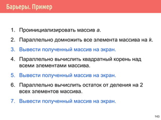 Задача о спящем парикмахере
143
В салоне никого нет, парикмахер спит
 