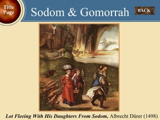BACK  Sodom & Gomorrah Title Page Lot Fleeing With His Daughters From Sodom,   Albrecht Dürer (1498) 