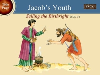 BACK  Jacob’s Youth Selling the Birthright  25:29-34 Title Page 