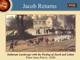 BACK  Jacob Returns Title Page Italianate Landscape with the Parting of Jacob and Laban  Pieter Jansz Post (c. 1630) 