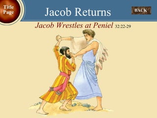 BACK  Jacob Returns Jacob Wrestles at Peniel  32:22-29 Title Page 