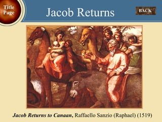BACK  Jacob Returns Title Page Jacob Returns to Canaan ,  Raffaello Sanzio (Raphael) (1519) 