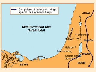 •  Shechem • Ai • Bethel • Beer-sheba Campaigns of the eastern kings against the Canaanite kings Sodom and Gommorah? • Hebron  • • • 