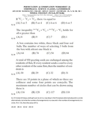 P&C worksheet class 11 (i) | DOCX