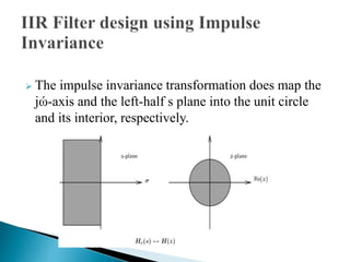  The impulse invariance transformation does map the 
jώ-axis and the left-half s plane into the unit circle 
and its interior, respectively. 
 